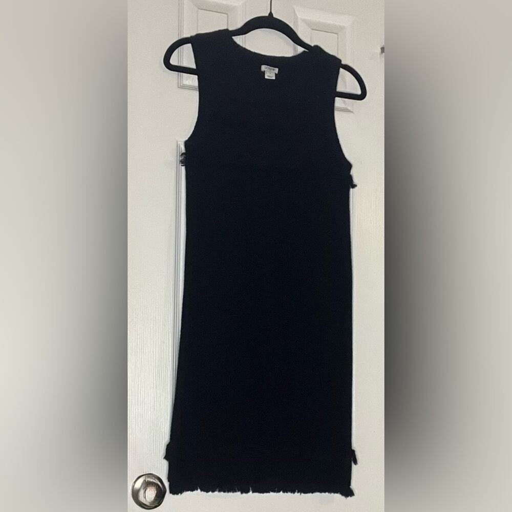 272  J.Crew Black Fringe Textured Knit Dress Size Small - Picture 4 of 5